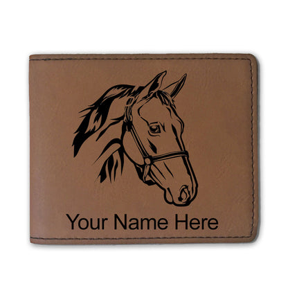 Faux Leather Bi-Fold Wallet, Horse Head 2, Personalized Engraving Included