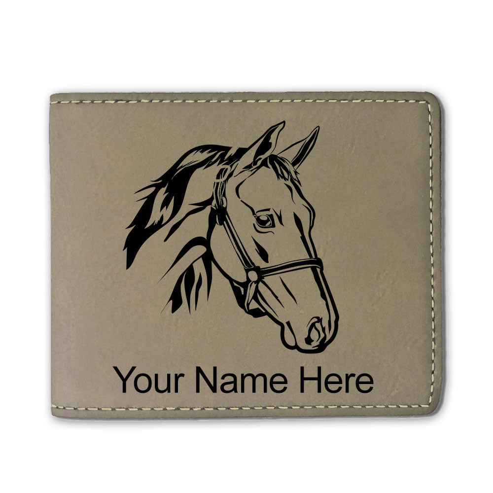 Faux Leather Bi-Fold Wallet, Horse Head 2, Personalized Engraving Included