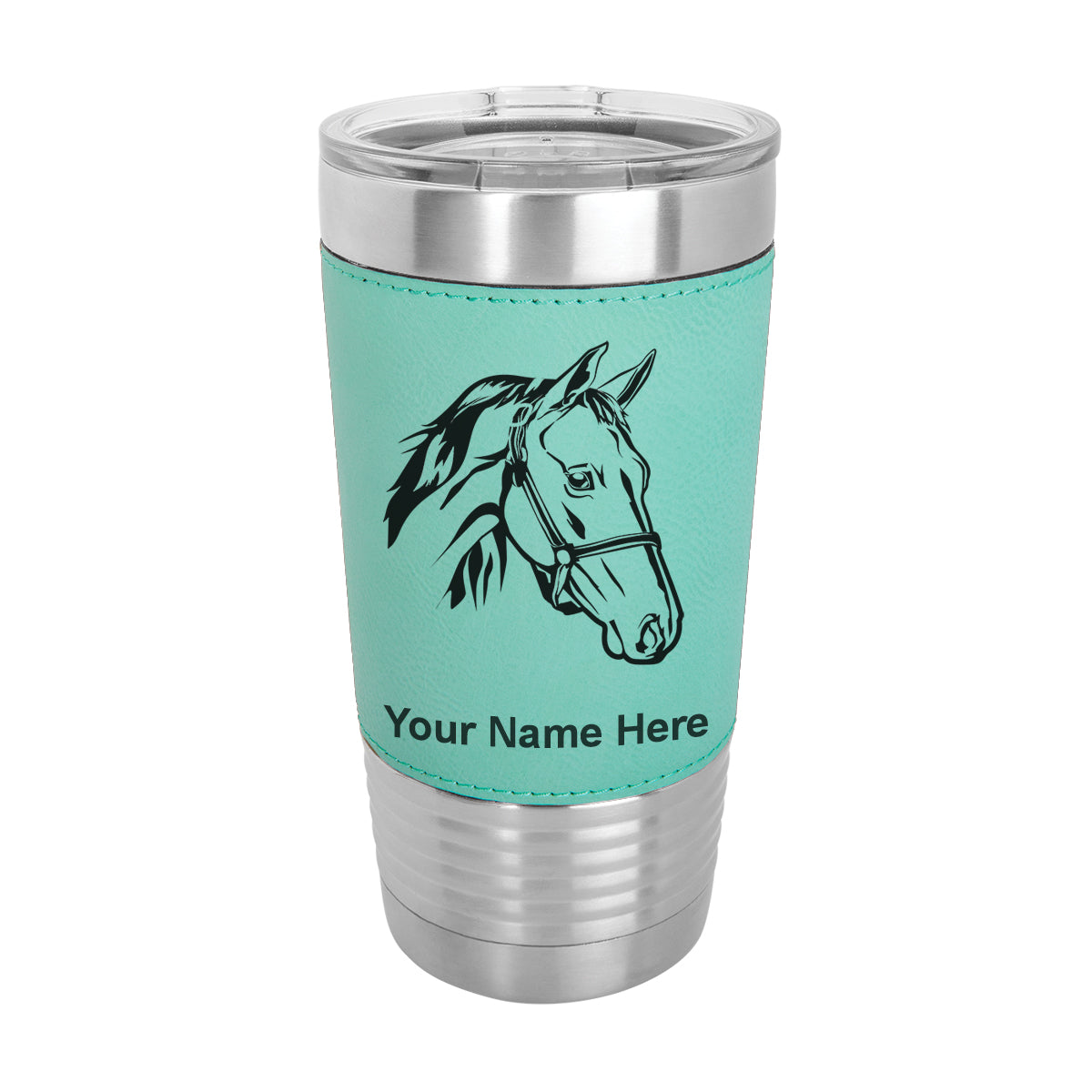 20oz Faux Leather Tumbler Mug, Horse Head 2, Personalized Engraving Included - LaserGram Custom Engraved Gifts
