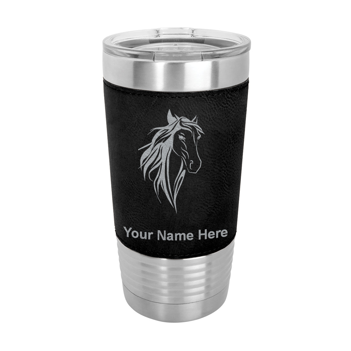 20oz Faux Leather Tumbler Mug, Horse Head 3, Personalized Engraving Included - LaserGram Custom Engraved Gifts