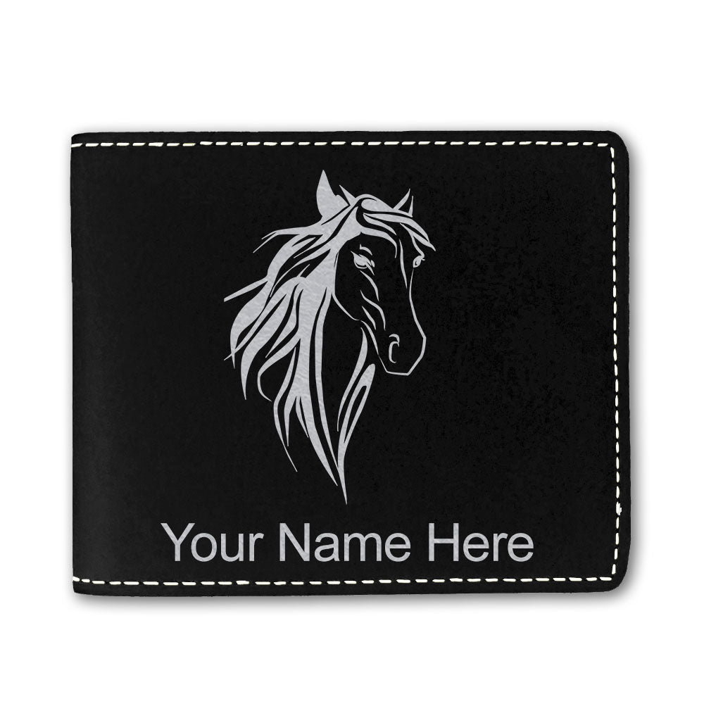 Faux Leather Bi-Fold Wallet, Horse Head 3, Personalized Engraving Included
