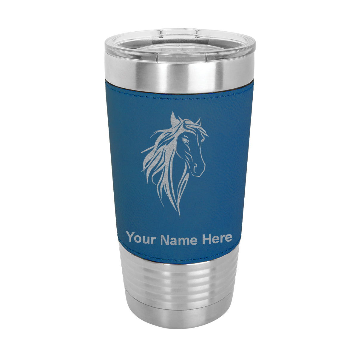 20oz Faux Leather Tumbler Mug, Horse Head 3, Personalized Engraving Included - LaserGram Custom Engraved Gifts