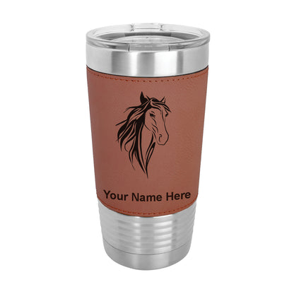 20oz Faux Leather Tumbler Mug, Horse Head 3, Personalized Engraving Included - LaserGram Custom Engraved Gifts