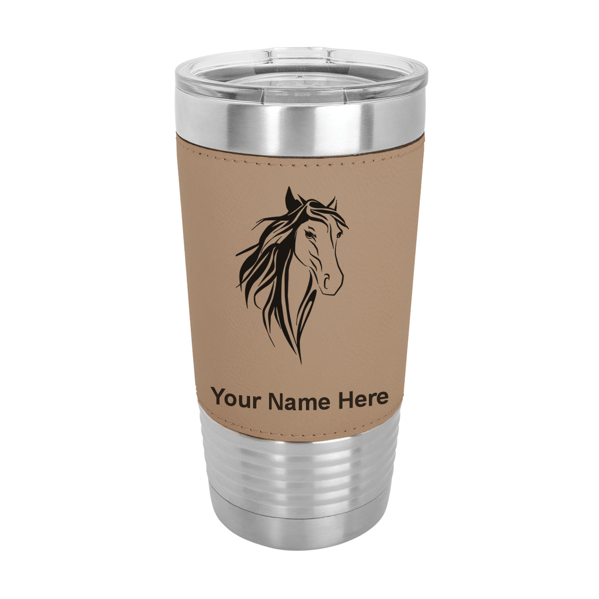 20oz Faux Leather Tumbler Mug, Horse Head 3, Personalized Engraving Included - LaserGram Custom Engraved Gifts