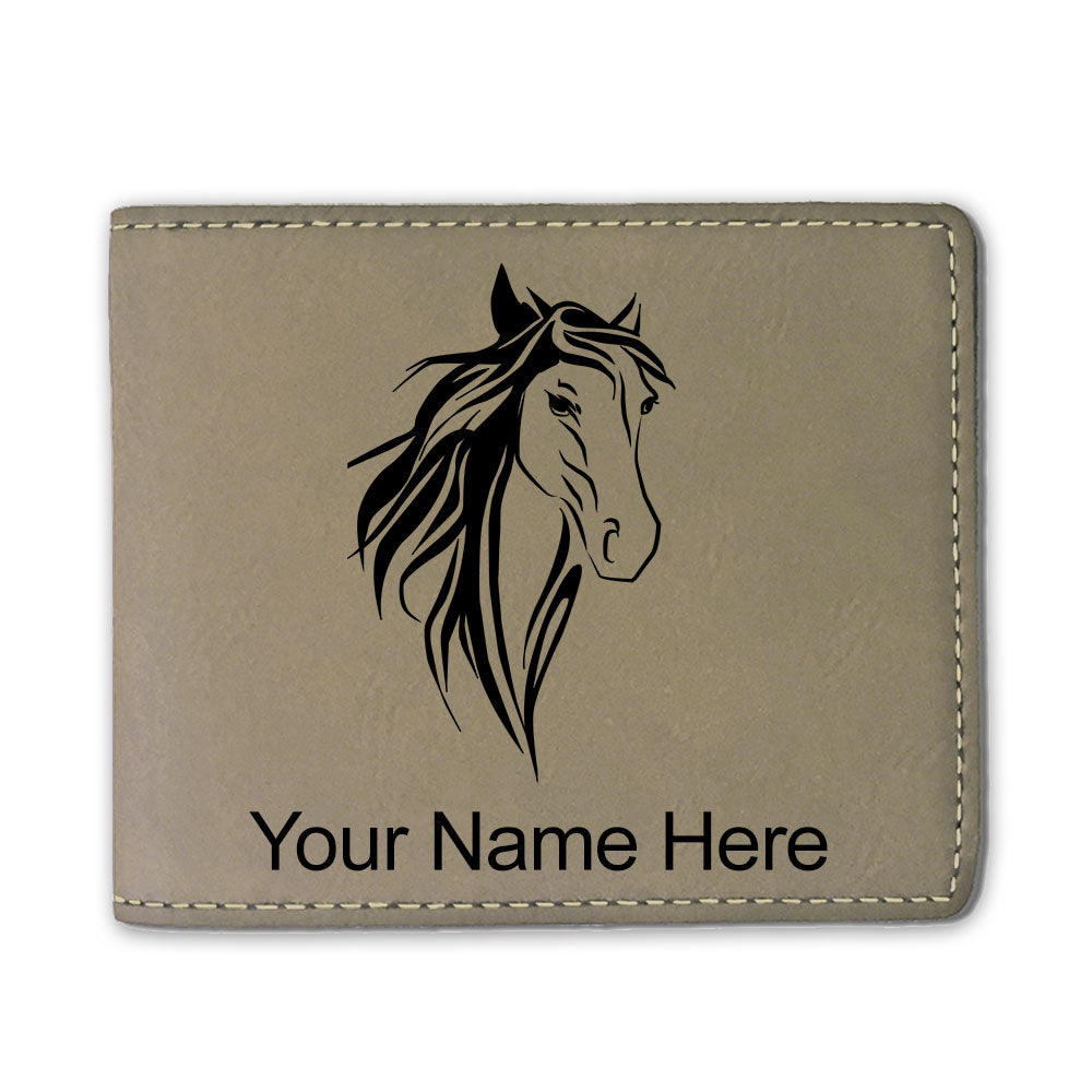 Faux Leather Bi-Fold Wallet, Horse Head 3, Personalized Engraving Included