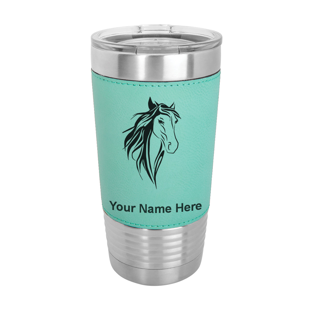 20oz Faux Leather Tumbler Mug, Horse Head 3, Personalized Engraving Included - LaserGram Custom Engraved Gifts