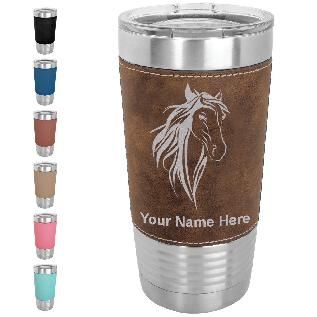 20oz Faux Leather Tumbler Mug, Horse Head 3, Personalized Engraving Included - LaserGram Custom Engraved Gifts