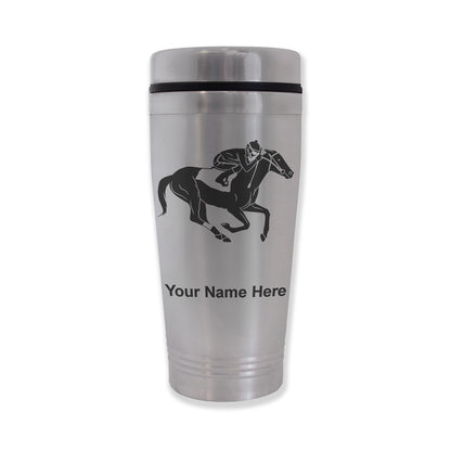 Commuter Travel Mug, Horse Racing, Personalized Engraving Included