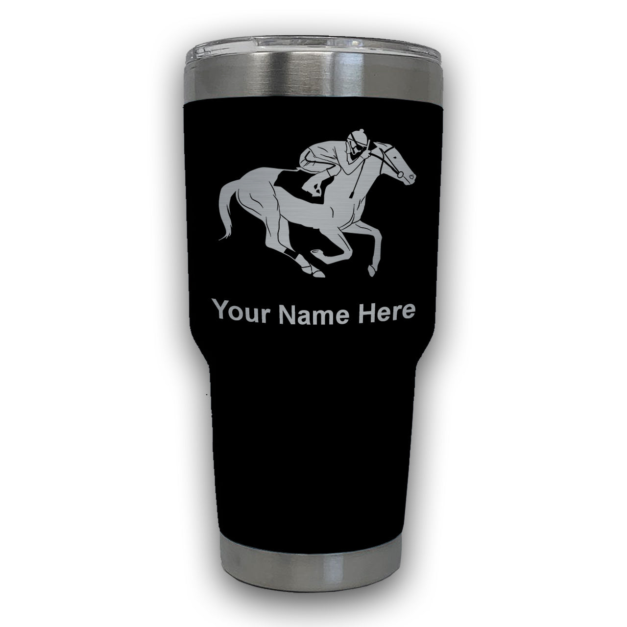 LaserGram 30oz Tumbler Mug, Horse Racing, Personalized Engraving Included
