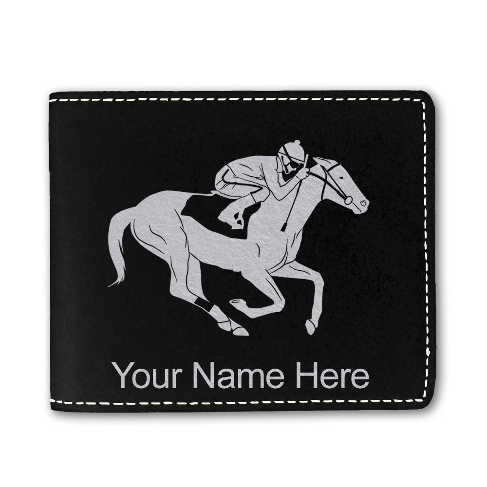 Faux Leather Bi-Fold Wallet, Horse Racing, Personalized Engraving Included