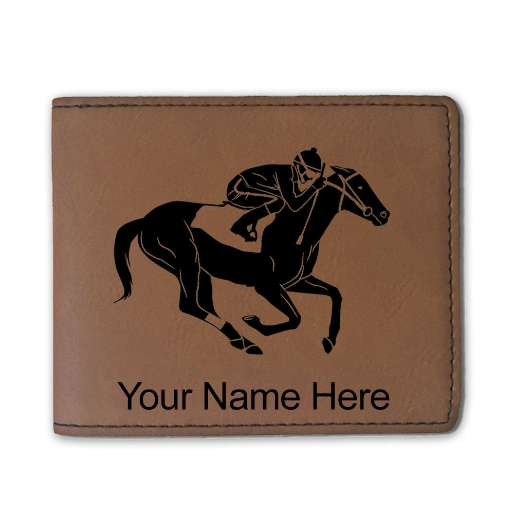 Faux Leather Bi-Fold Wallet, Horse Racing, Personalized Engraving Included