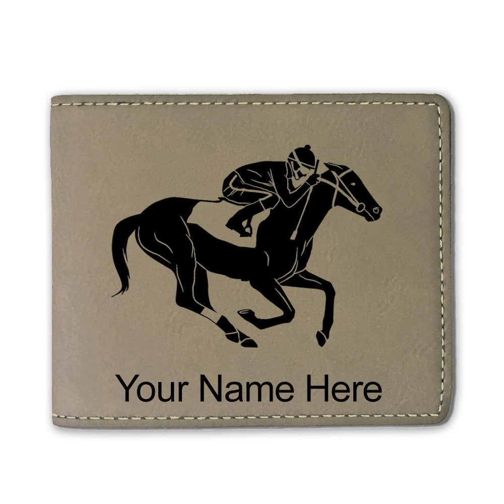 Faux Leather Bi-Fold Wallet, Horse Racing, Personalized Engraving Included