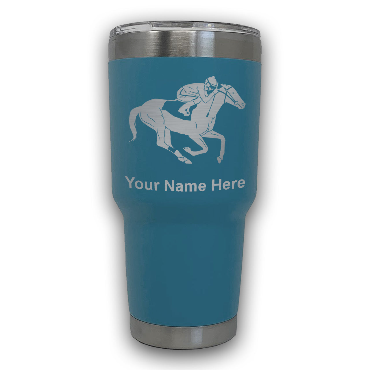 LaserGram 30oz Tumbler Mug, Horse Racing, Personalized Engraving Included