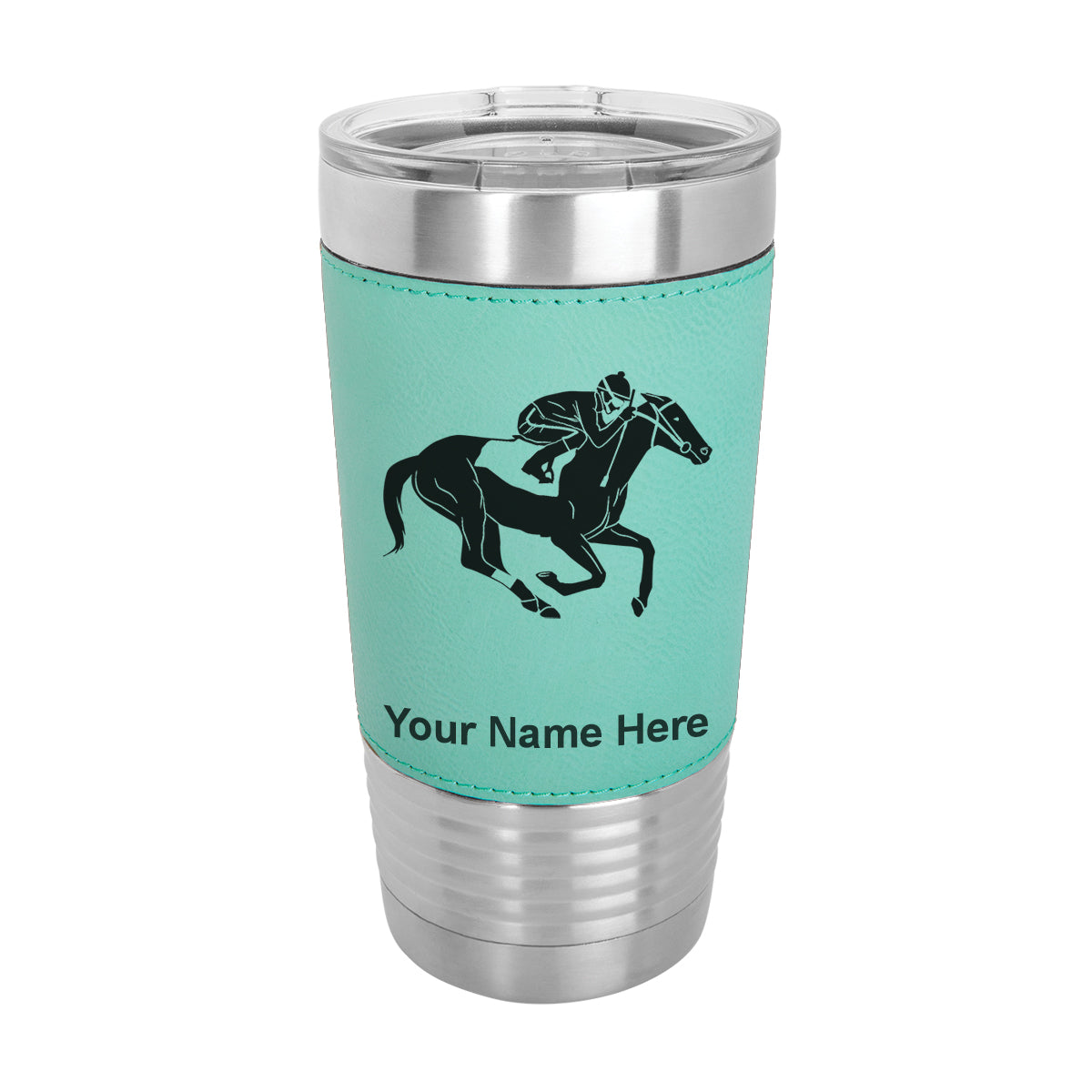 20oz Faux Leather Tumbler Mug, Horse Racing, Personalized Engraving Included - LaserGram Custom Engraved Gifts