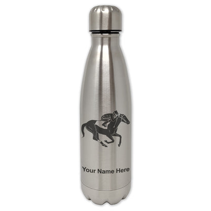 LaserGram Single Wall Water Bottle, Horse Racing, Personalized Engraving Included
