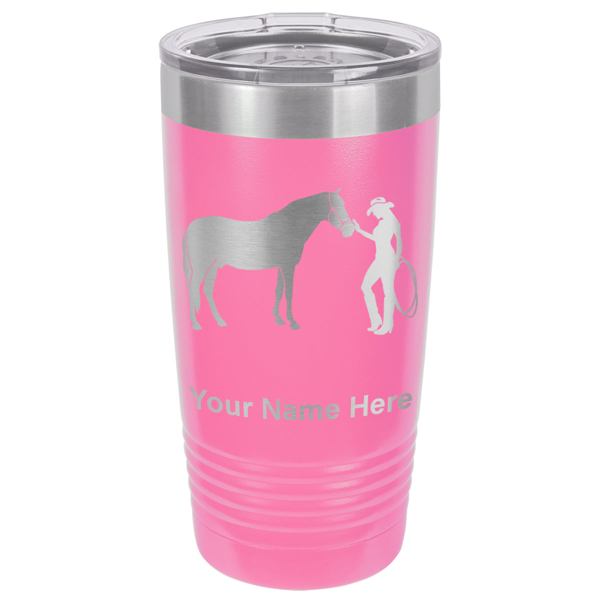 20oz Vacuum Insulated Tumbler Mug, Horse and Cowgirl, Personalized Engraving Included