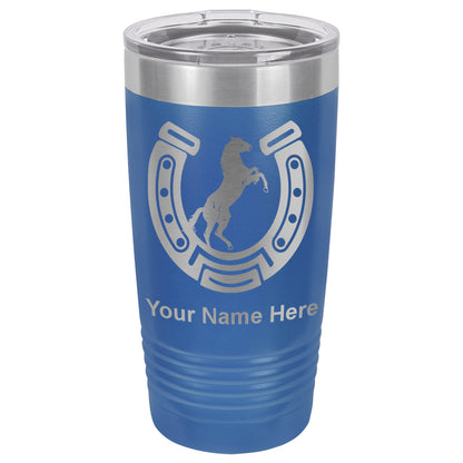 20oz Vacuum Insulated Tumbler Mug, Horseshoe with Horse, Personalized Engraving Included