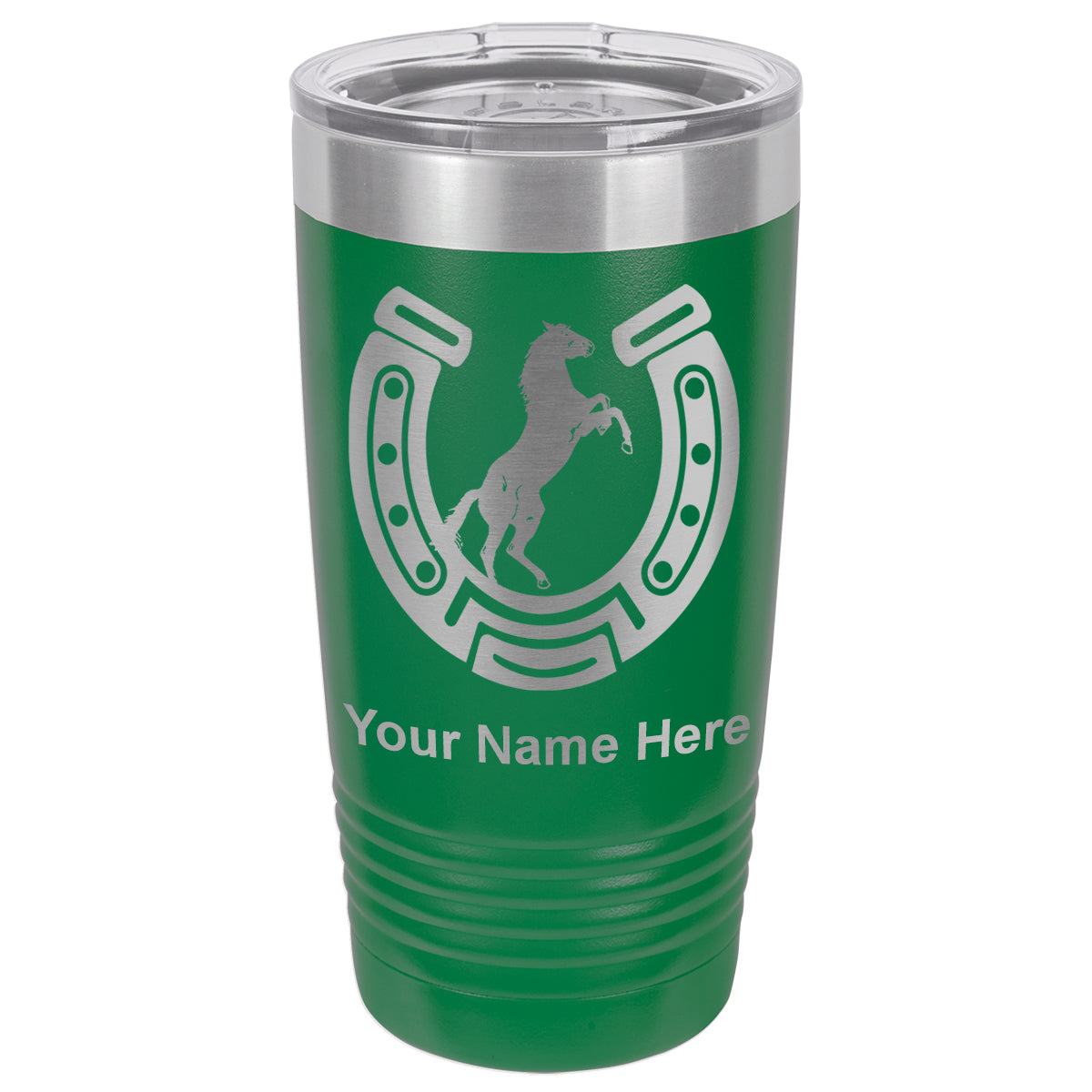 20oz Vacuum Insulated Tumbler Mug, Horseshoe with Horse, Personalized Engraving Included