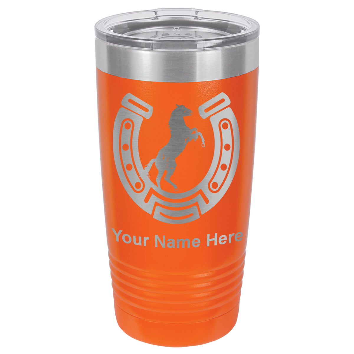 20oz Vacuum Insulated Tumbler Mug, Horseshoe with Horse, Personalized Engraving Included