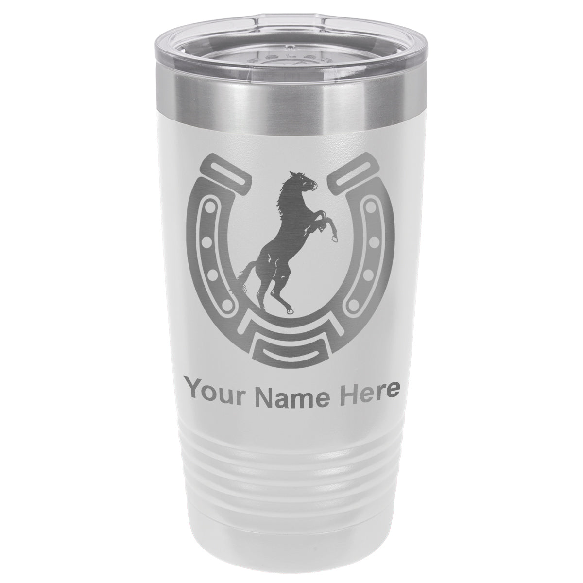 20oz Vacuum Insulated Tumbler Mug, Horseshoe with Horse, Personalized Engraving Included