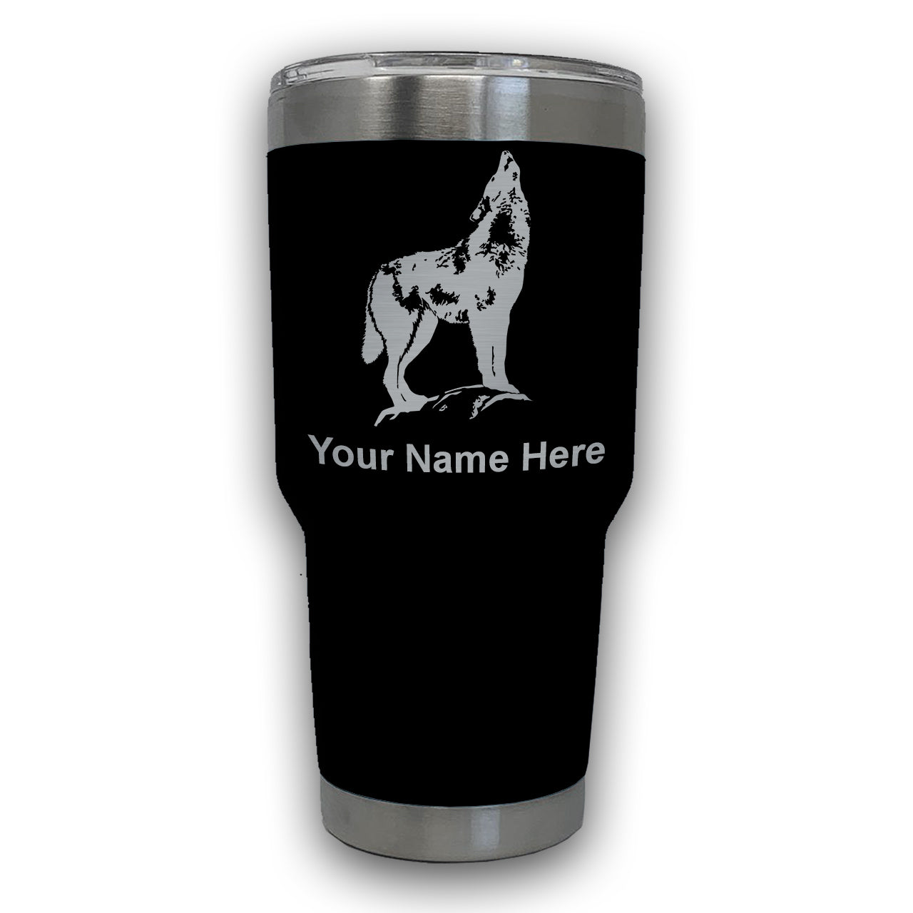 LaserGram 30oz Tumbler Mug, Howling Wolf, Personalized Engraving Included