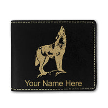 Load image into Gallery viewer, Faux Leather Bi-Fold Wallet, Howling Wolf, Personalized Engraving Included
