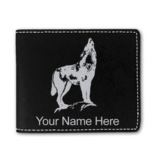 Load image into Gallery viewer, Faux Leather Bi-Fold Wallet, Howling Wolf, Personalized Engraving Included
