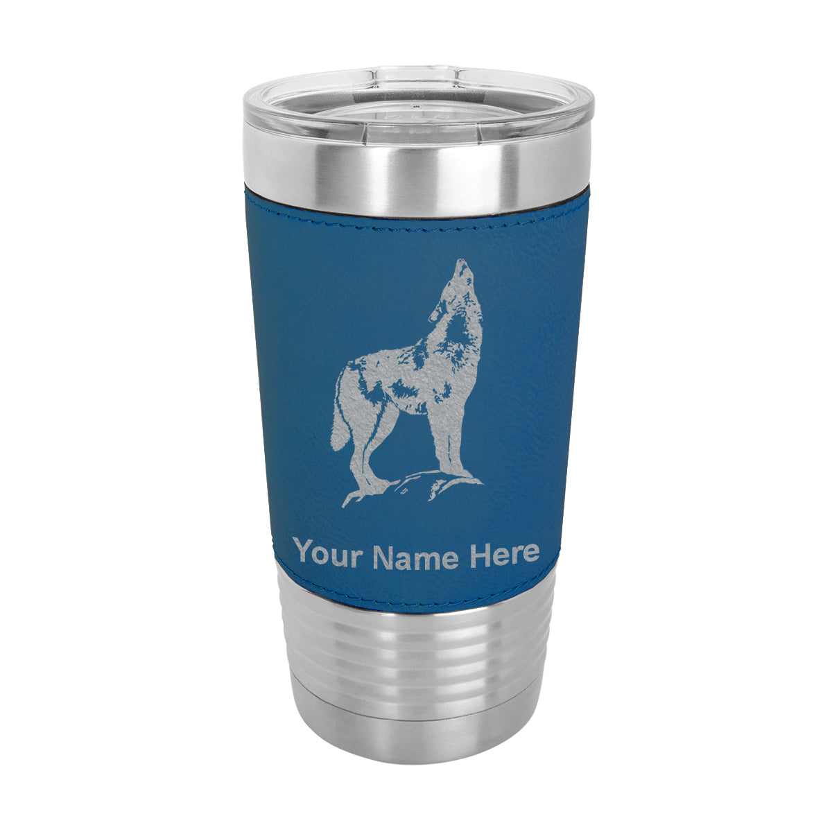20oz Faux Leather Tumbler Mug, Howling Wolf, Personalized Engraving Included - LaserGram Custom Engraved Gifts