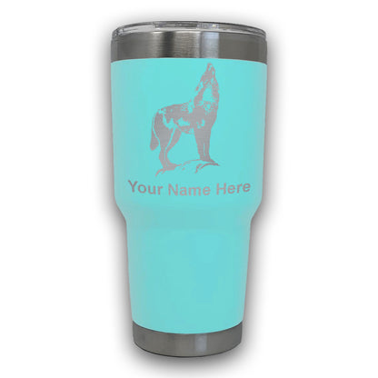 LaserGram 30oz Tumbler Mug, Howling Wolf, Personalized Engraving Included