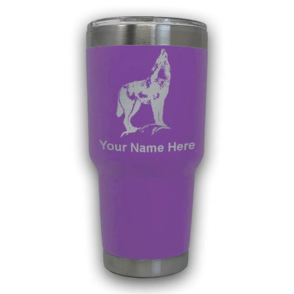 LaserGram 30oz Tumbler Mug, Howling Wolf, Personalized Engraving Included