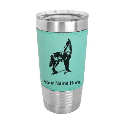 20oz Faux Leather Tumbler Mug, Howling Wolf, Personalized Engraving Included - LaserGram Custom Engraved Gifts