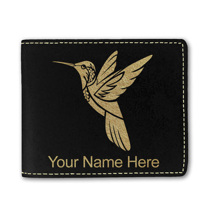Faux Leather Bi-Fold Wallet, Hummingbird, Personalized Engraving Included