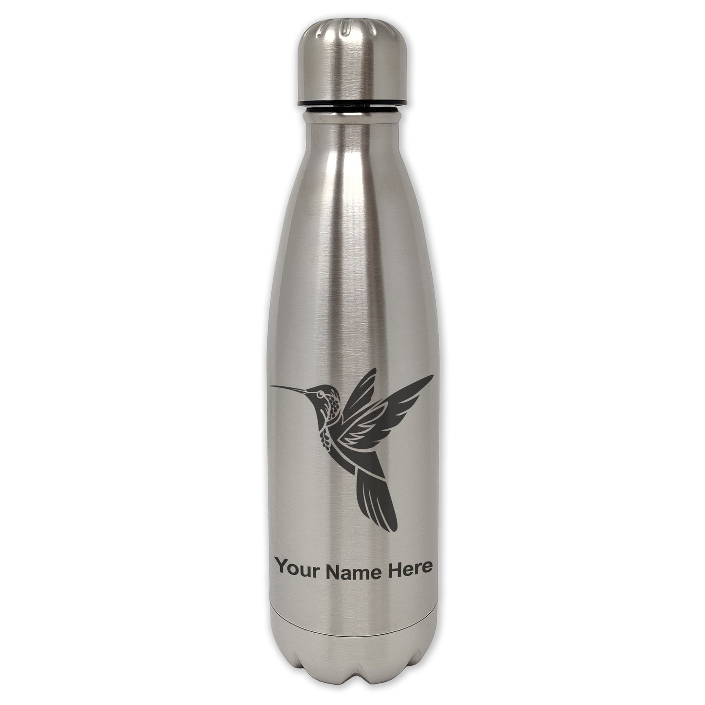 LaserGram Single Wall Water Bottle, Hummingbird, Personalized Engraving Included