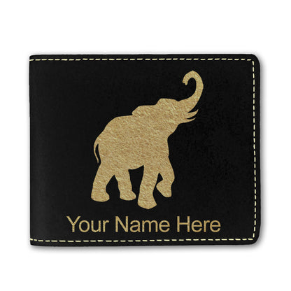 Faux Leather Bi-Fold Wallet, Indian Elephant, Personalized Engraving Included