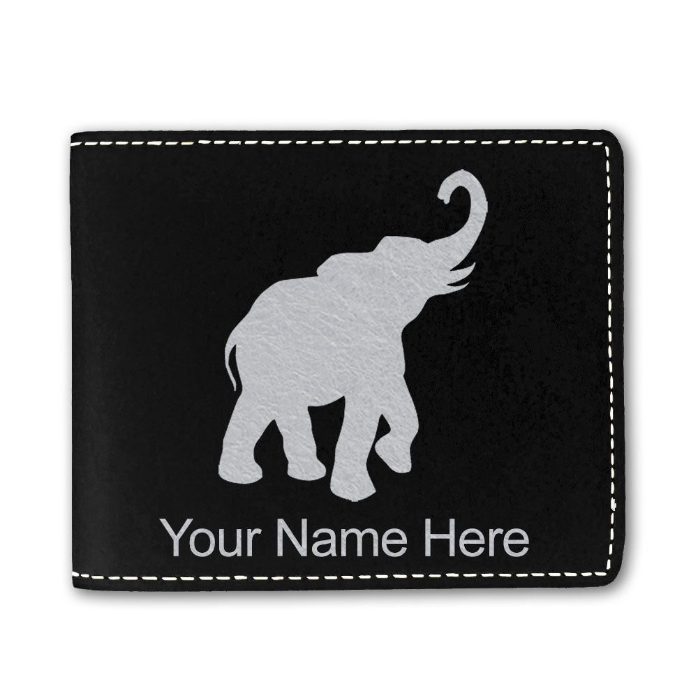 Faux Leather Bi-Fold Wallet, Indian Elephant, Personalized Engraving Included