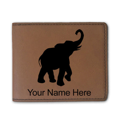 Faux Leather Bi-Fold Wallet, Indian Elephant, Personalized Engraving Included