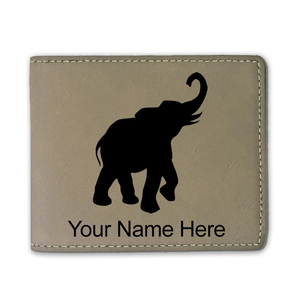 Faux Leather Bi-Fold Wallet, Indian Elephant, Personalized Engraving Included