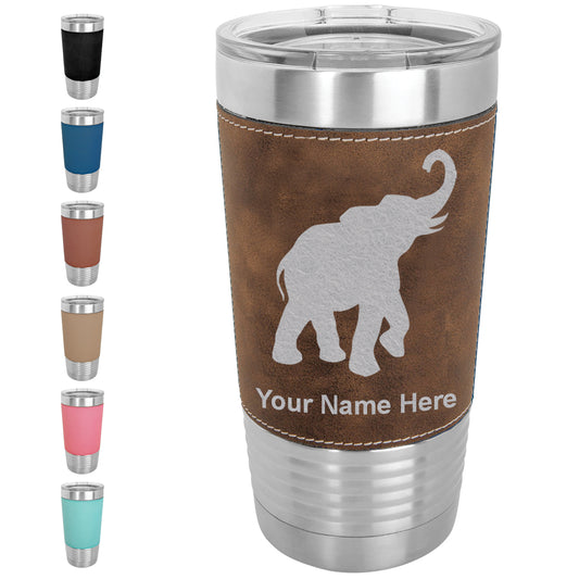 20oz Faux Leather Tumbler Mug, Indian Elephant, Personalized Engraving Included - LaserGram Custom Engraved Gifts