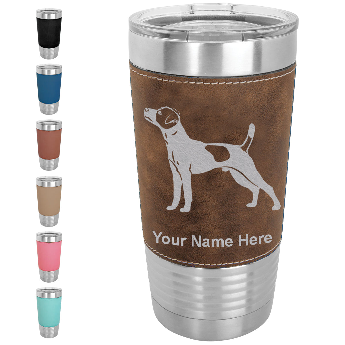 20oz Faux Leather Tumbler Mug, Jack Russell Terrier Dog, Personalized Engraving Included - LaserGram Custom Engraved Gifts