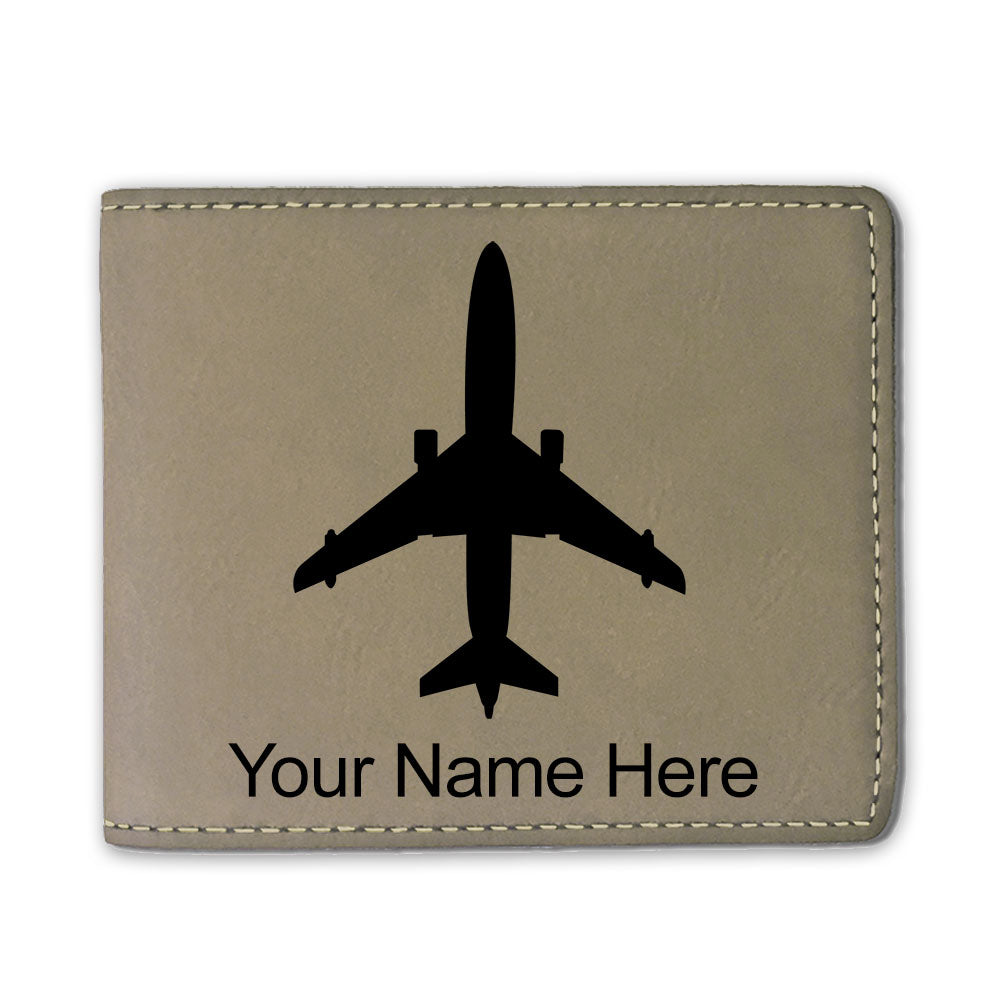 Faux Leather Bi-Fold Wallet, Jet Airplane, Personalized Engraving Included
