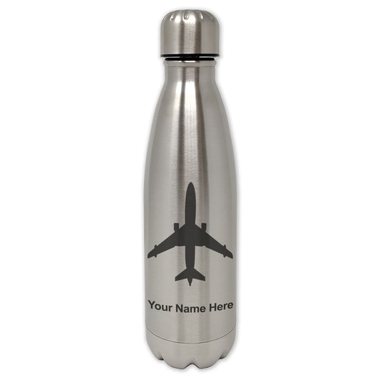 LaserGram Single Wall Water Bottle, Jet Airplane, Personalized Engraving Included