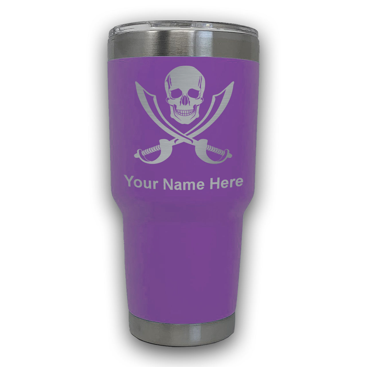 LaserGram 30oz Tumbler Mug, Jolly Roger, Personalized Engraving Included