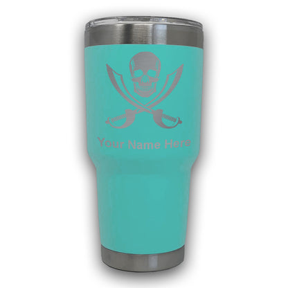 LaserGram 30oz Tumbler Mug, Jolly Roger, Personalized Engraving Included