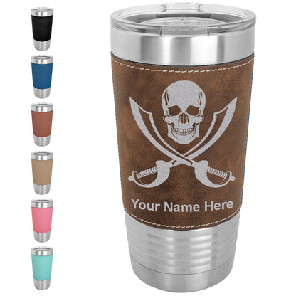 20oz Faux Leather Tumbler Mug, Jolly Roger, Personalized Engraving Included - LaserGram Custom Engraved Gifts