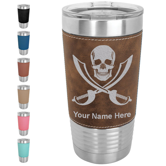 20oz Faux Leather Tumbler Mug, Jolly Roger, Personalized Engraving Included - LaserGram Custom Engraved Gifts