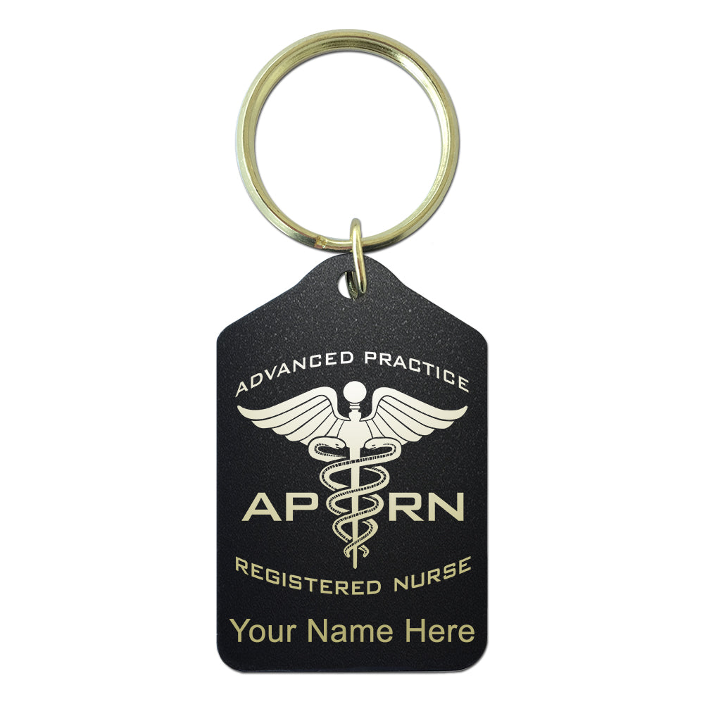 Black Metal Keychain, APRN Advanced Practice Registered Nurse, Personalized Engraving Included