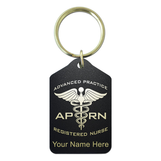 Black Metal Keychain, APRN Advanced Practice Registered Nurse, Personalized Engraving Included