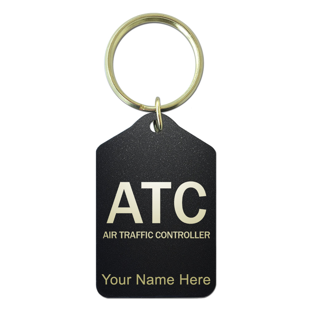 Black Metal Keychain, ATC Air Traffic Controller, Personalized Engraving Included