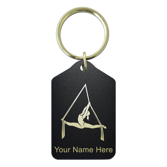 Black Metal Keychain, Aerial Silks, Personalized Engraving Included