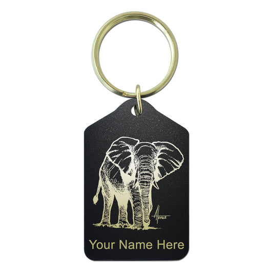 Black Metal Keychain, African Elephant, Personalized Engraving Included